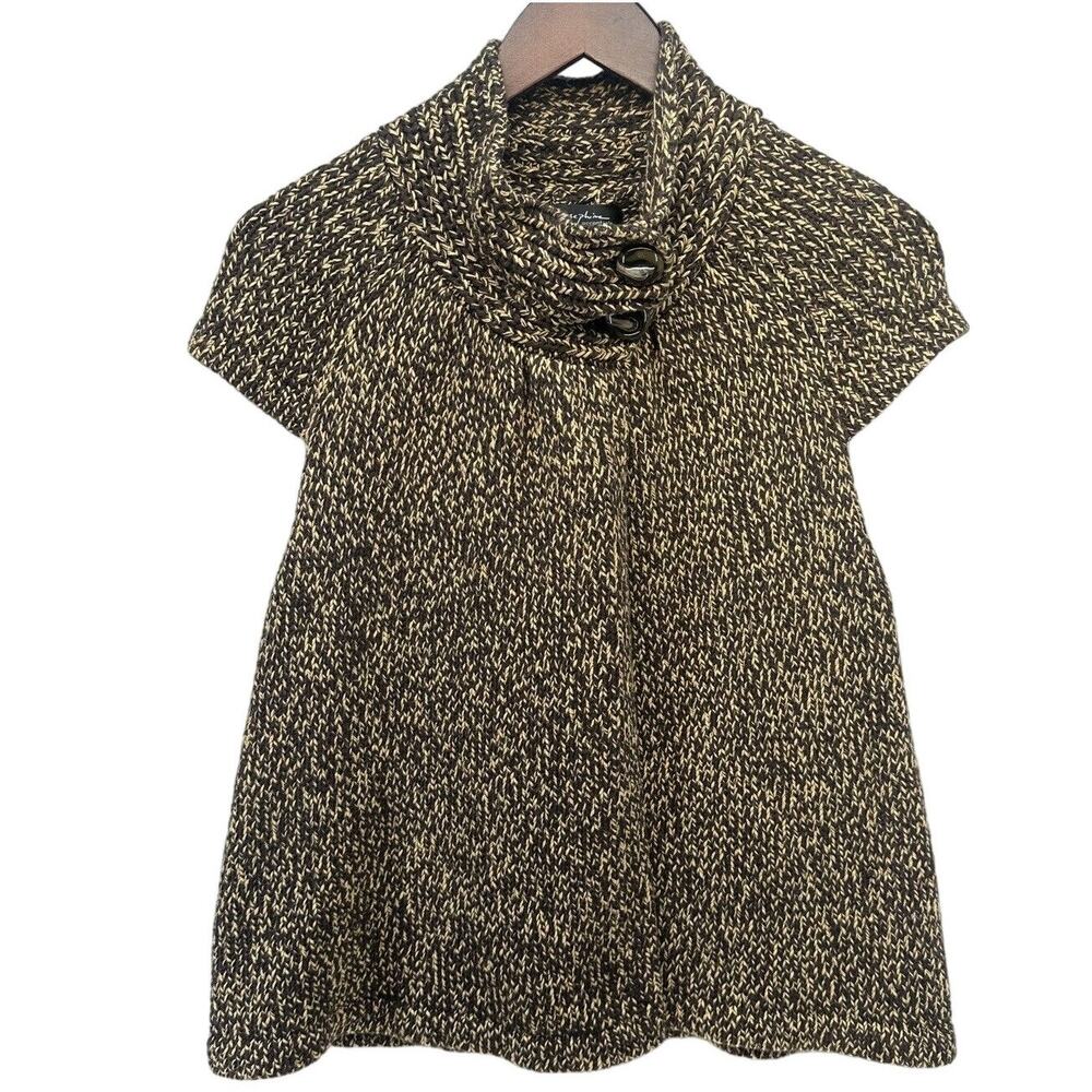 Josephine Essential Womens Sweater Cowl Neck Cap Sleeve Brown Yellow Knit Small